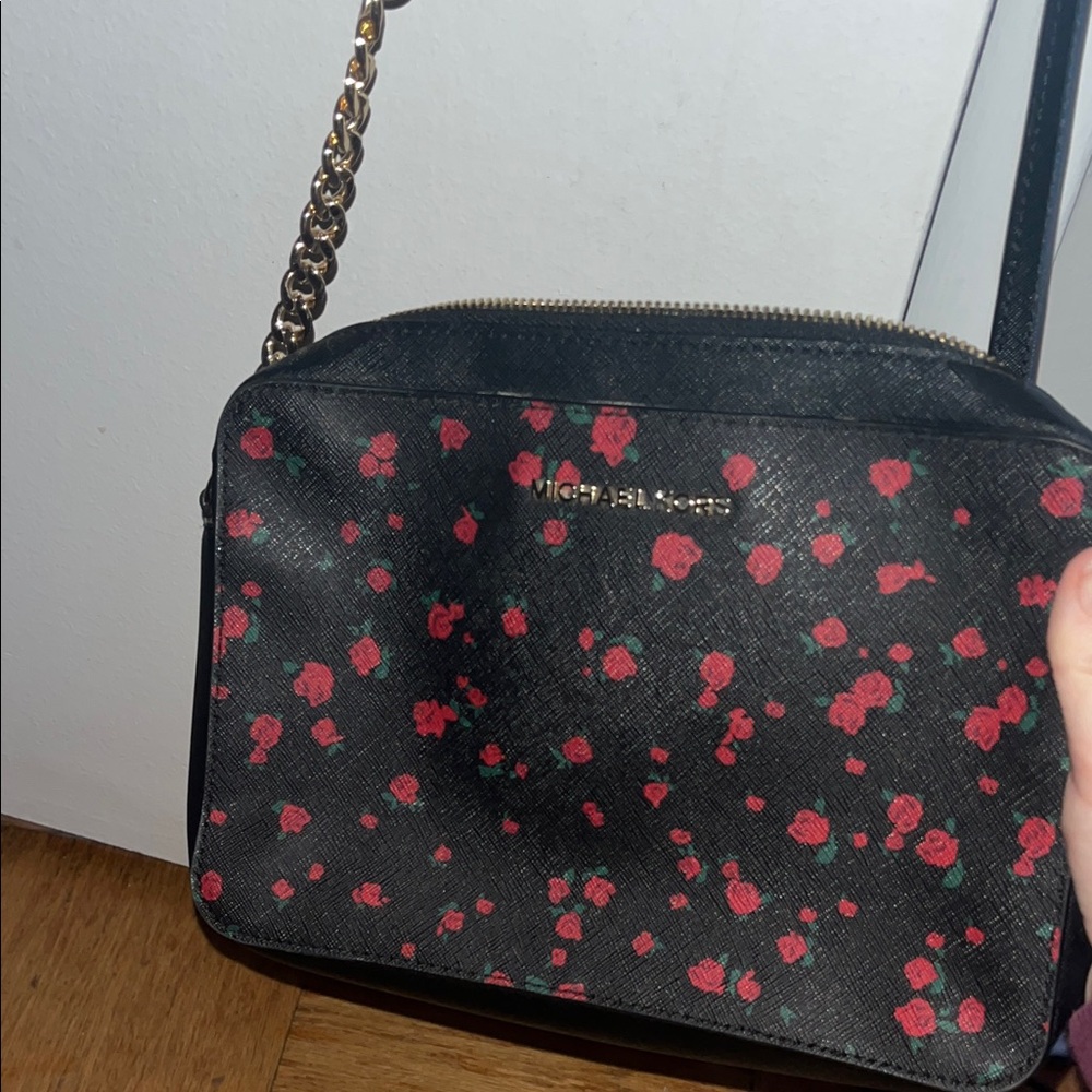 Michael Kors Black and Red Floral Crossbody Bag